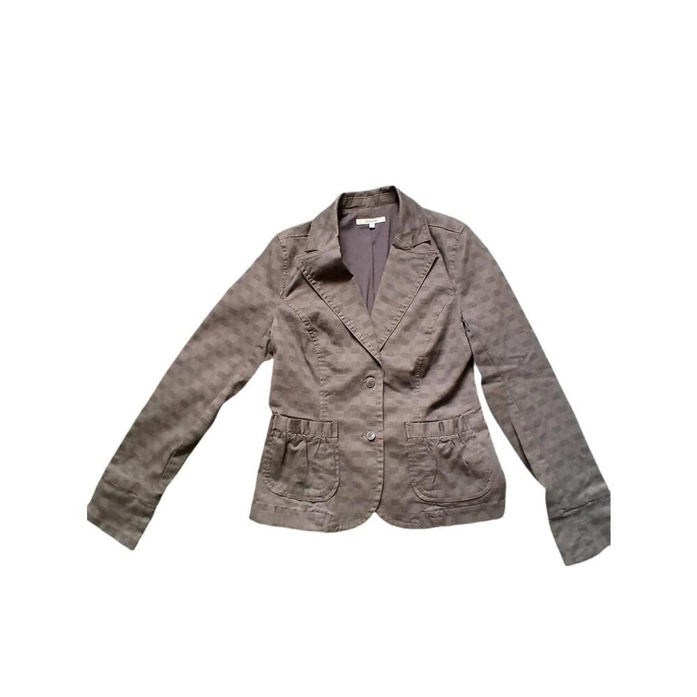 RW&CO Brown Plaid Blazer Women Size 8 tone-on-tone pattern
